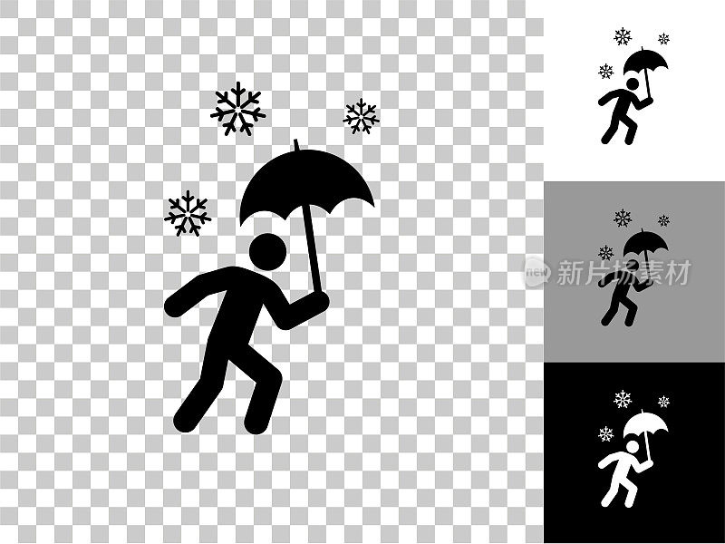 Stick Figure with an Umbrella in a snow storm Icon on Checkerboard透明背景